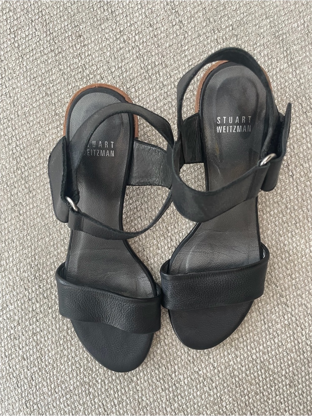 Stuart Weitzman Black Leather Ankle-Strap Heels